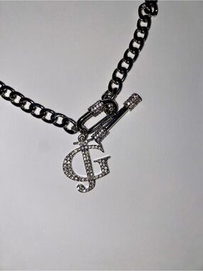 GUESS Silver Crystal Logo Pendant Necklace